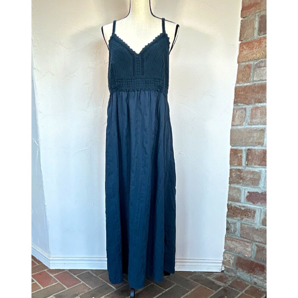 Old Navy Blue Crochet Bodice V-Neck Strappy Sleeveless Maxi Sundress Size L